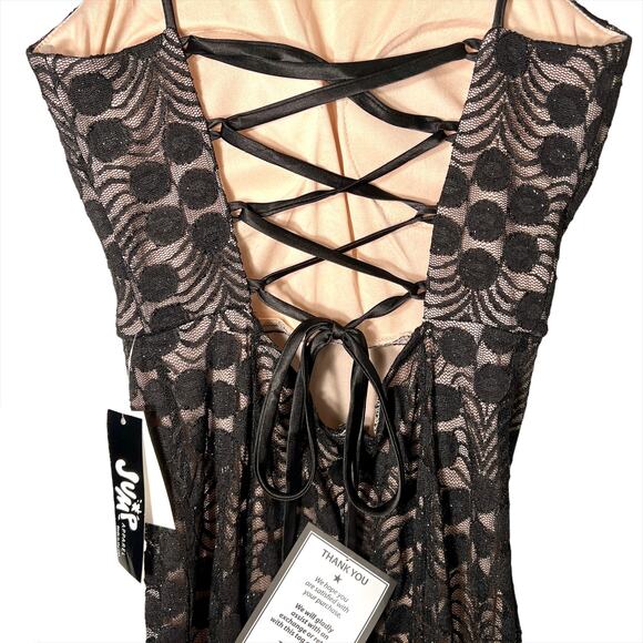 MACY'S JUMP APPAREL NWT Nude Cream & Black Lace Maxi Dress Gown - Size 3/4 - Picture 6 of 10